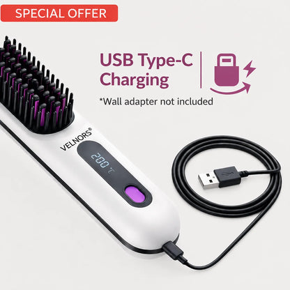 Black Compact Portable Heated Comb Straightener - USB Type-C Charge, 3 Heat Modes, Lightweight Wireless Adjustable Tool for Smooth, Frizz-Free Hair (Portable Hair Straightener for Travel)