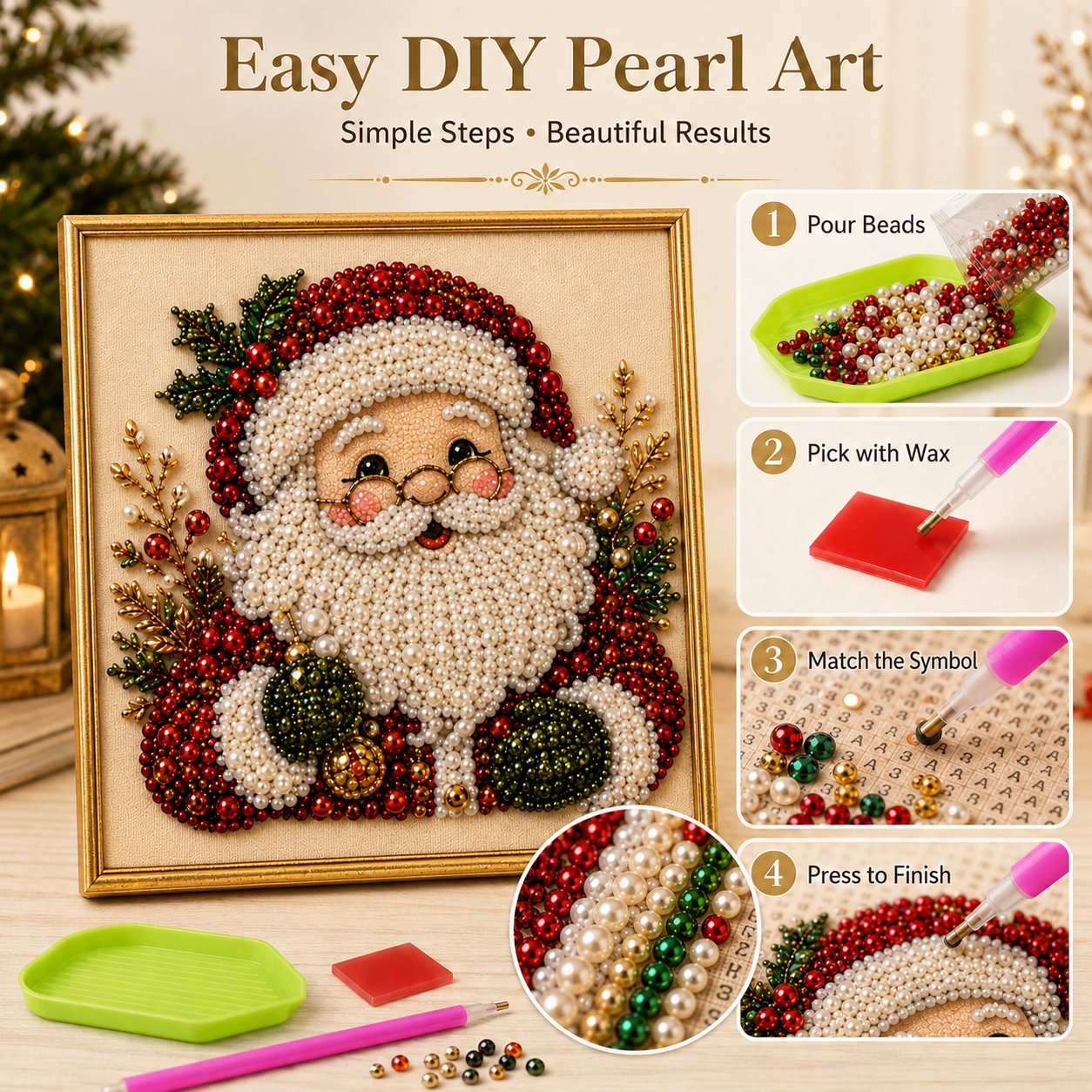 🧘Relaxing & Beginner-Friendly - 🎨💎DIY Christmas Pearl Diamond Painting Art Kit With Frame