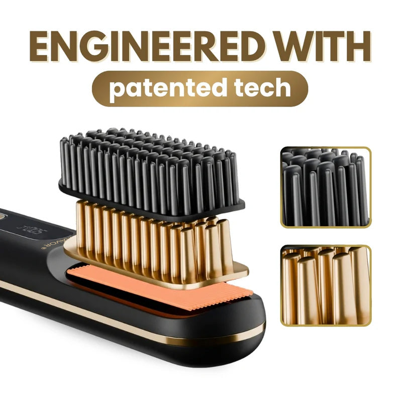 Black Compact Portable Heated Comb Straightener - USB Type-C Charge, 3 Heat Modes, Lightweight Wireless Adjustable Tool for Smooth, Frizz-Free Hair (Portable Hair Straightener for Travel)