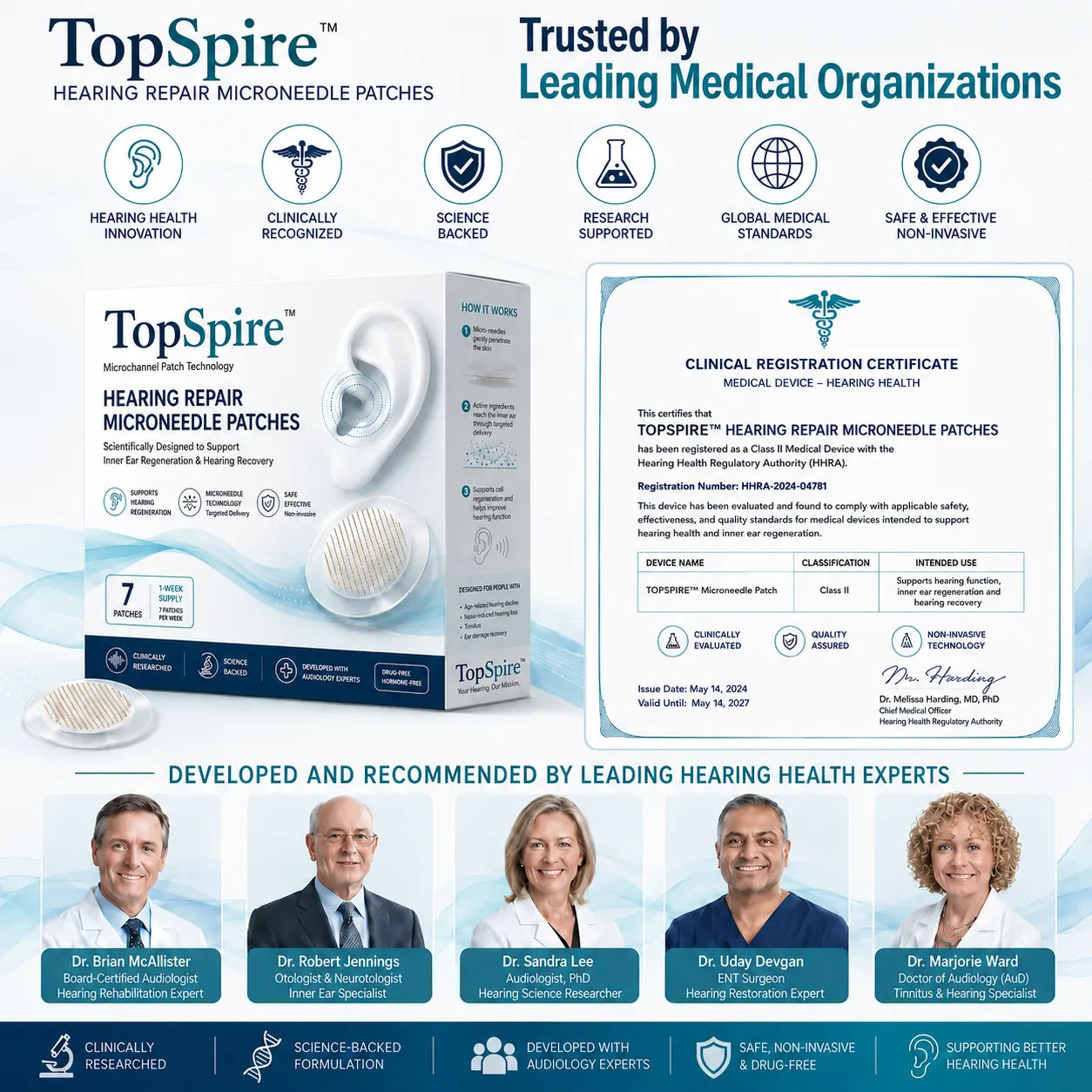 TopSpire™ HEARING REPAIR MICRONEEDLE PATCHES ✅ Targets Hearing Loss, Tinnitus, Ear Infections, Balance Disorders, and Age-Related Ear Degeneration.