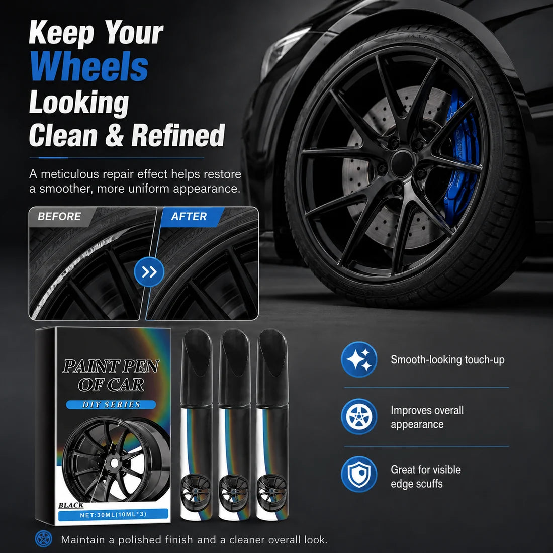 Wheel Scratch Repair Pen — Fix Curb Rash in 10 Min | Rust-Proof Formula
