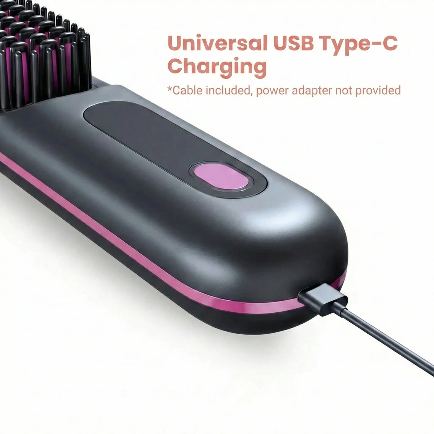 Black Compact Portable Heated Comb Straightener - USB Type-C Charge, 3 Heat Modes, Lightweight Wireless Adjustable Tool for Smooth, Frizz-Free Hair (Portable Hair Straightener for Travel)