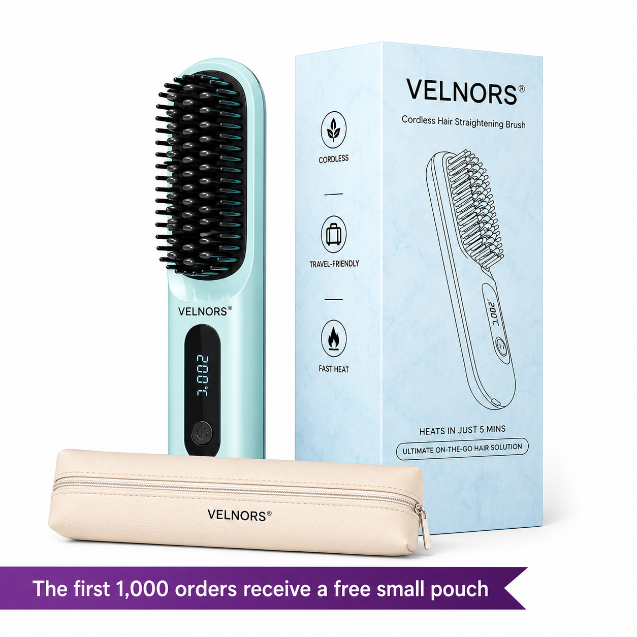 Black Compact Portable Heated Comb Straightener - USB Type-C Charge, 3 Heat Modes, Lightweight Wireless Adjustable Tool for Smooth, Frizz-Free Hair (Portable Hair Straightener for Travel)