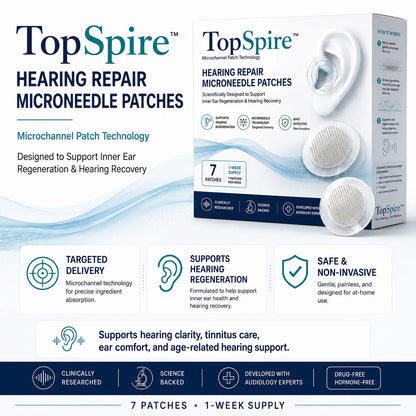 TopSpire™ HEARING REPAIR MICRONEEDLE PATCHES ✅ Targets Hearing Loss, Tinnitus, Ear Infections, Balance Disorders, and Age-Related Ear Degeneration.