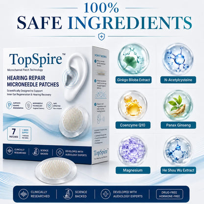 TopSpire™ HEARING REPAIR MICRONEEDLE PATCHES ✅ Targets Hearing Loss, Tinnitus, Ear Infections, Balance Disorders, and Age-Related Ear Degeneration.