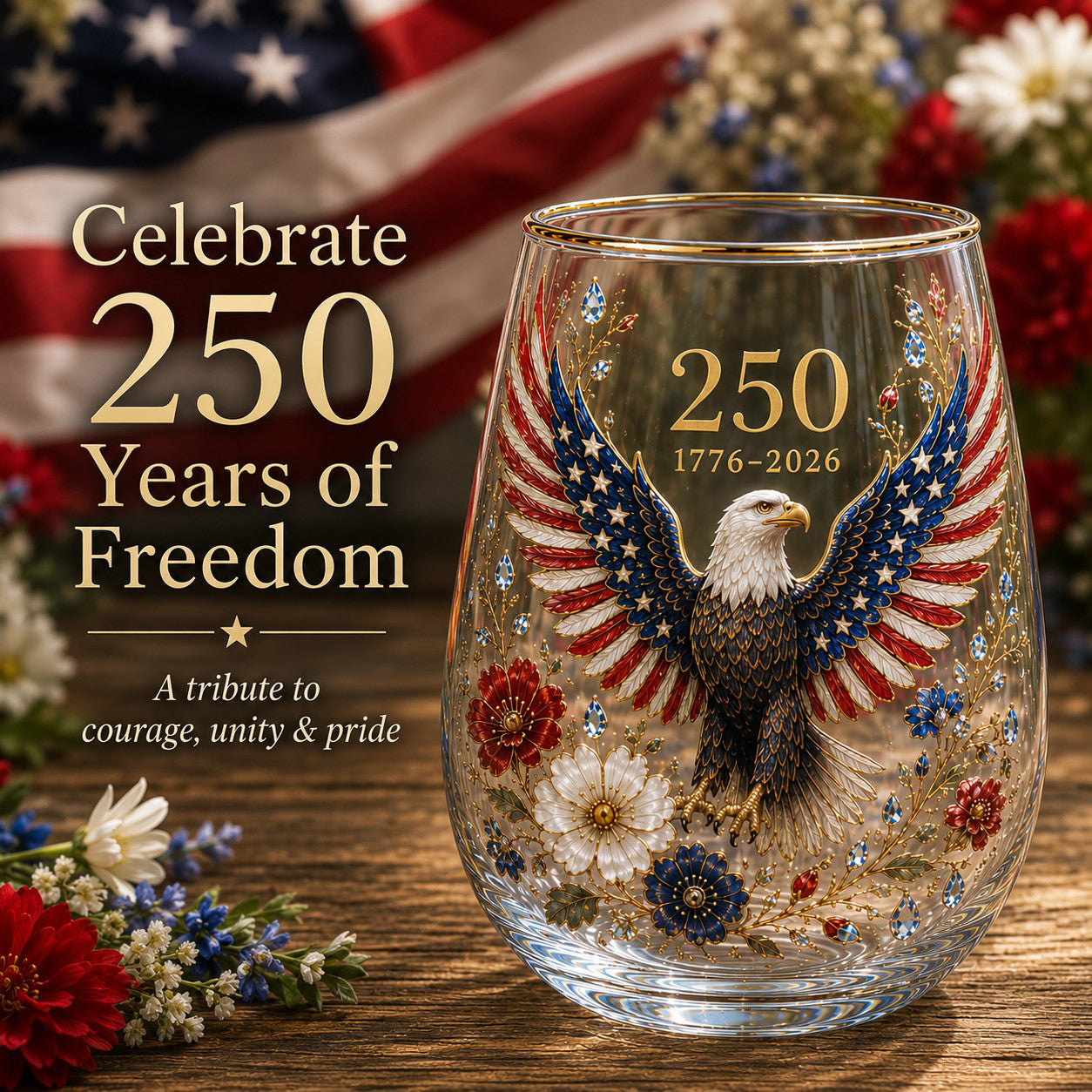🦅America Forever 250 Eagle Glass Tumbler
