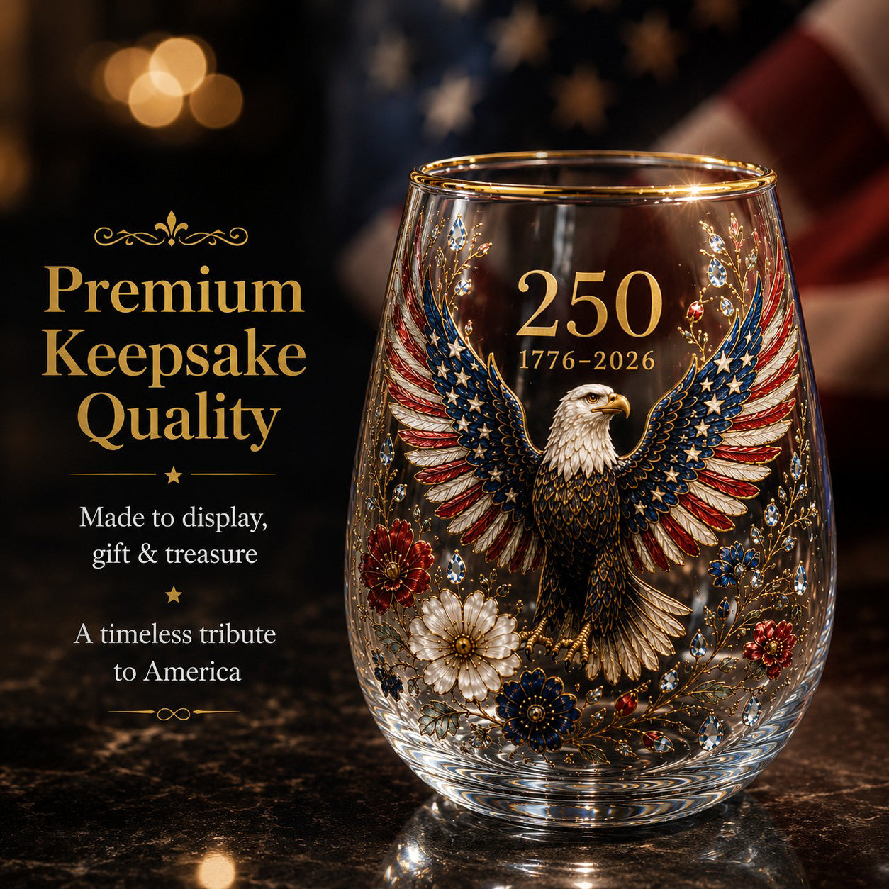 🦅America Forever 250 Eagle Glass Tumbler