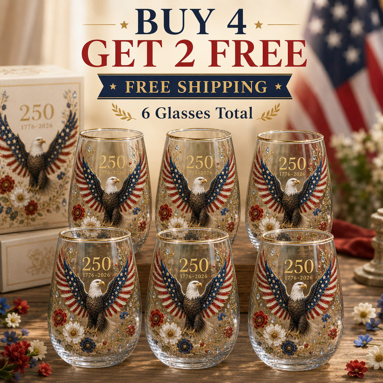 🦅America Forever 250 Eagle Glass Tumbler