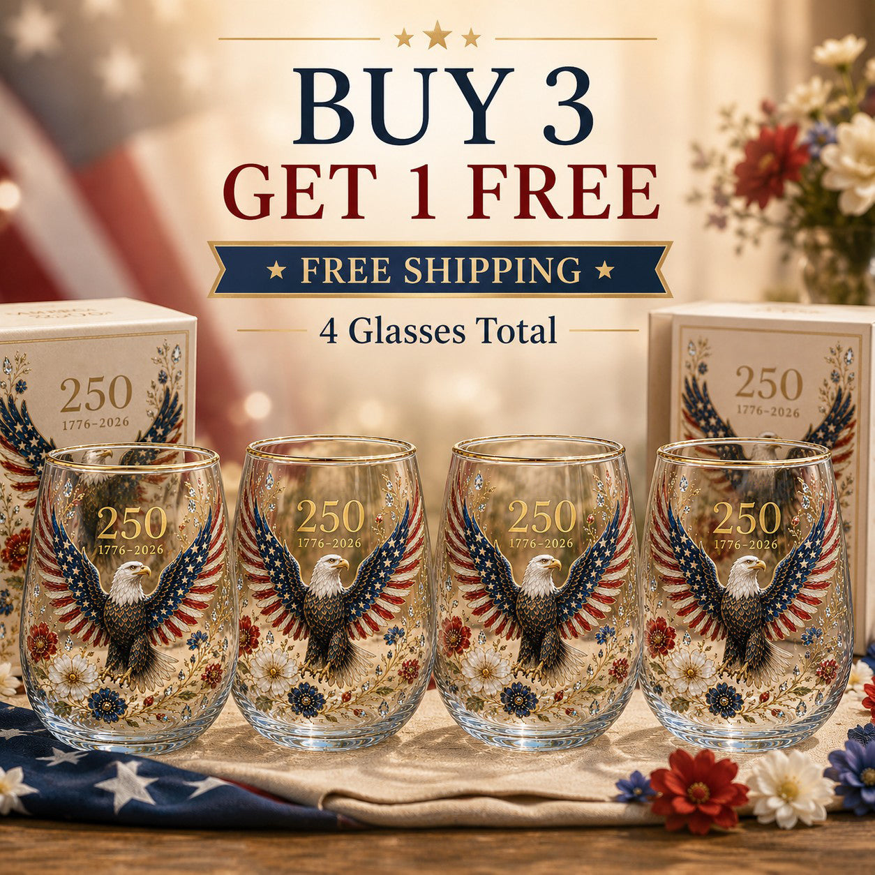 🦅America Forever 250 Eagle Glass Tumbler