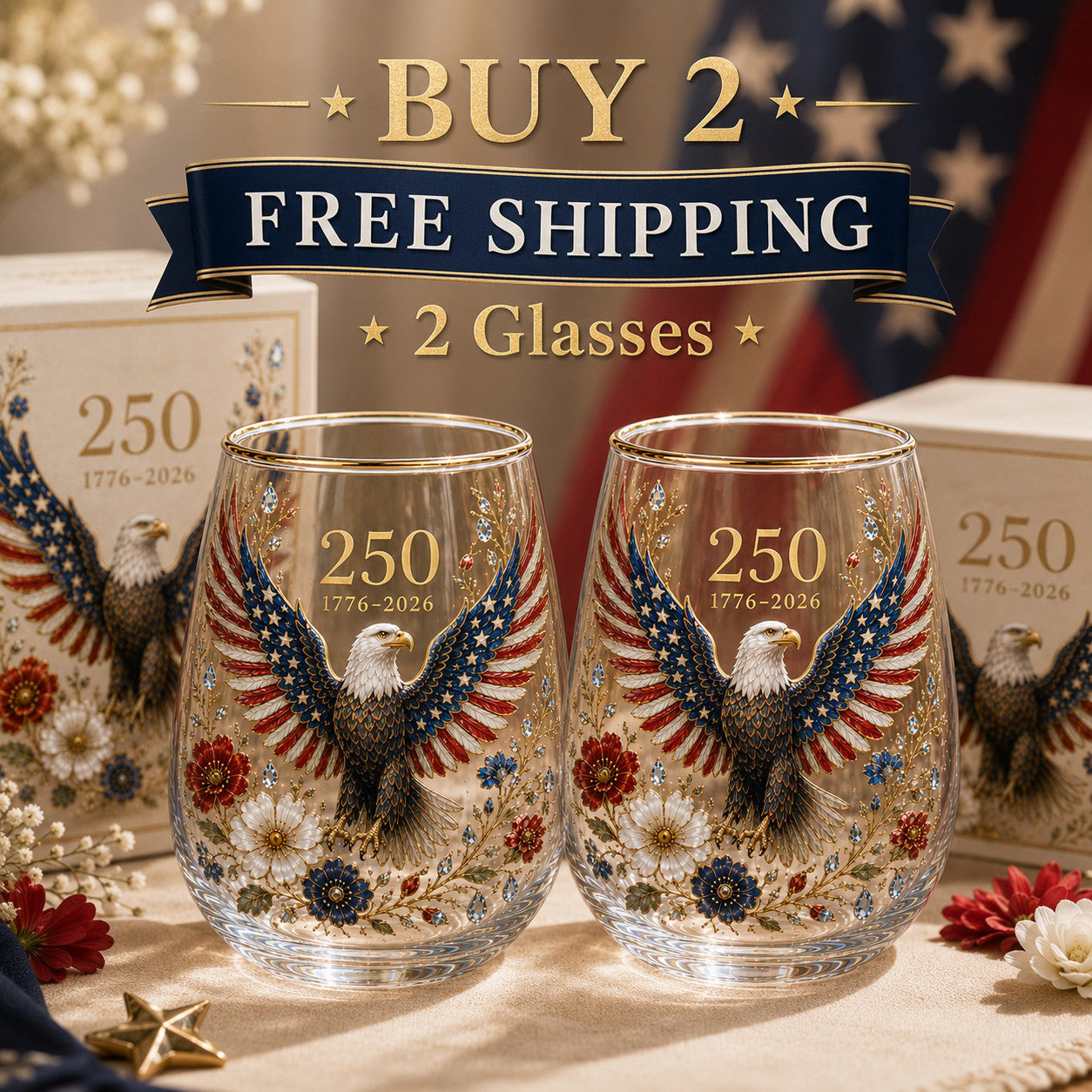 🦅America Forever 250 Eagle Glass Tumbler