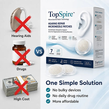 TopSpire™ HEARING REPAIR MICRONEEDLE PATCHES ✅ Targets Hearing Loss, Tinnitus, Ear Infections, Balance Disorders, and Age-Related Ear Degeneration.