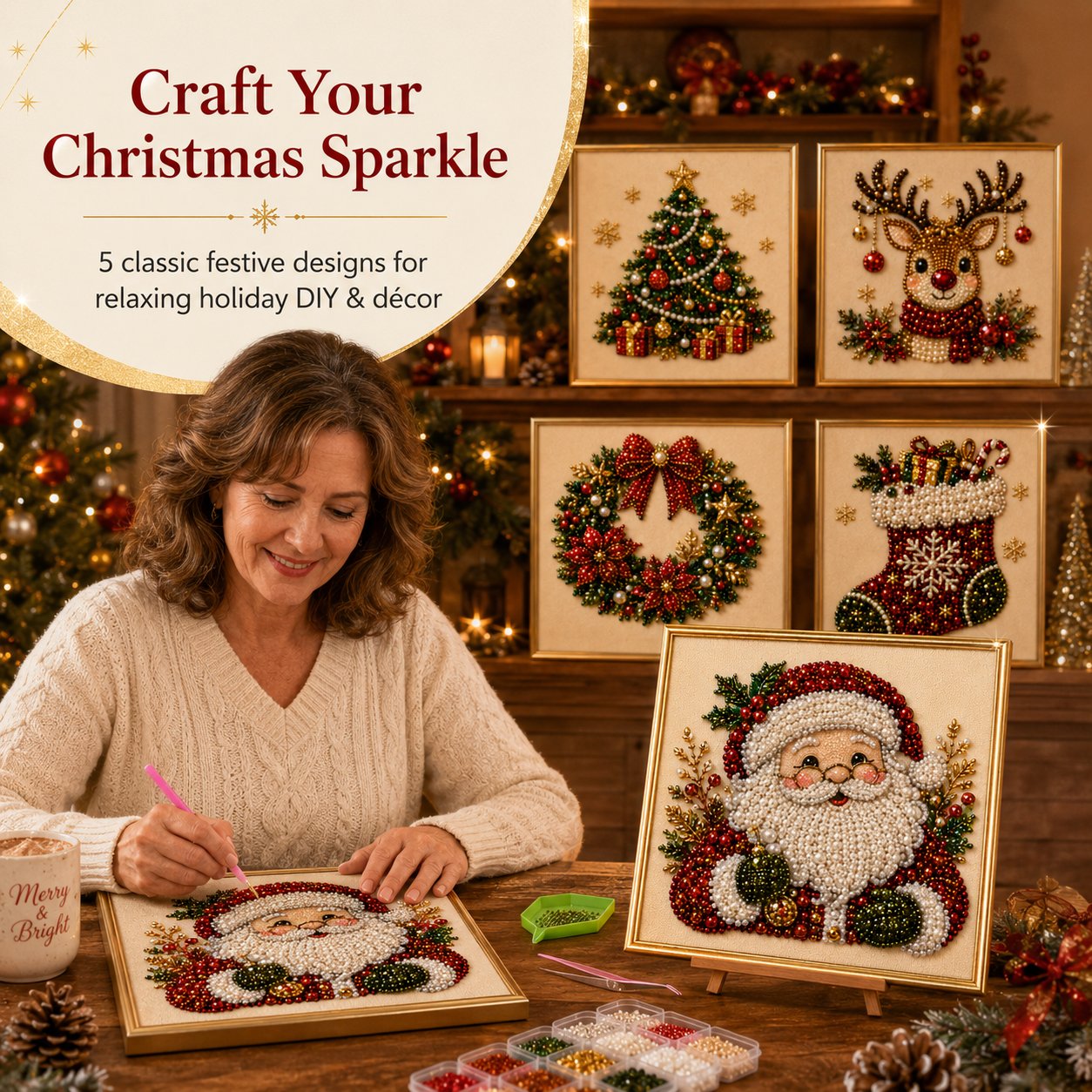 🧘Relaxing & Beginner-Friendly - 🎨💎DIY Christmas Pearl Diamond Painting Art Kit With Frame