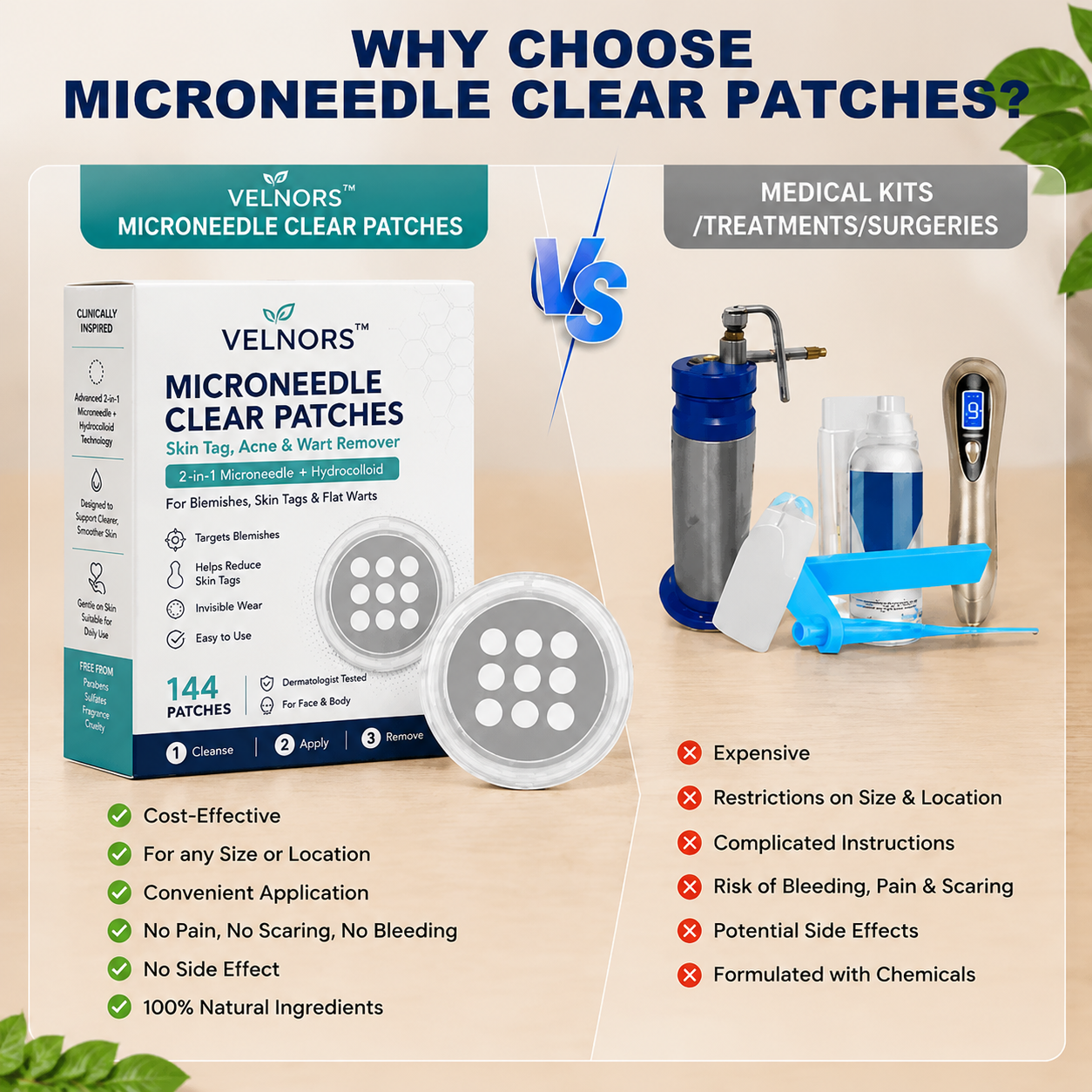 ✨2-in-1 Microneedle & Hydrocolloid Patch🍀| Removes Raised Moles, Acne, Flat Warts & Skin Tags | Helps Improve Wrinkles, Scars & Blemishes | Invisible Patches for Face & Body
